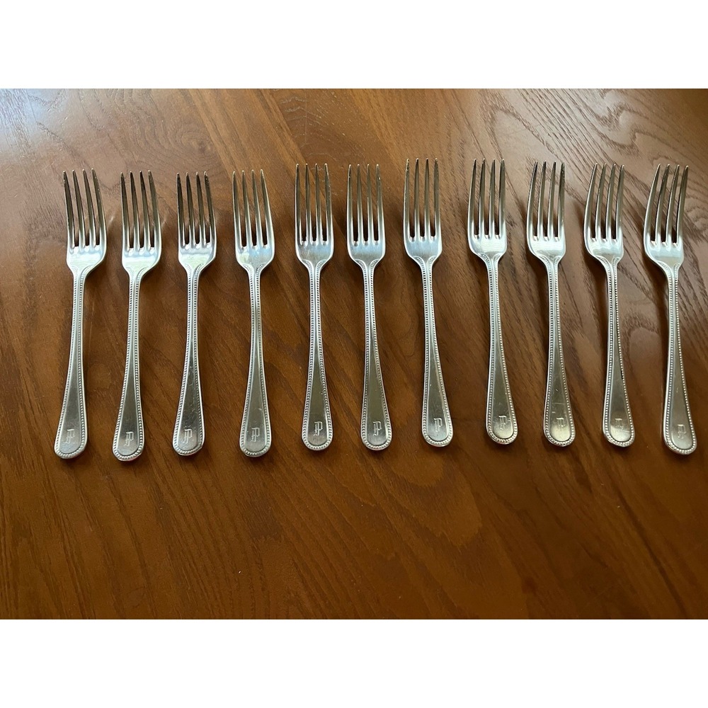 Vintage Wm Hutton &Sons Sheffield England Beaded Pattern 12pc Salad Fork Set